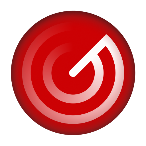 RURadar logo glyph. Red circle with a white radar-like glyph in the center